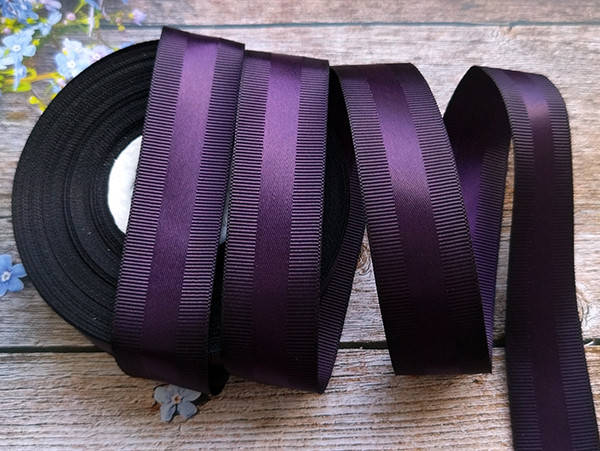 

Стрічка репсова 2,5см, з атласною смужкою, темно-фіолетова