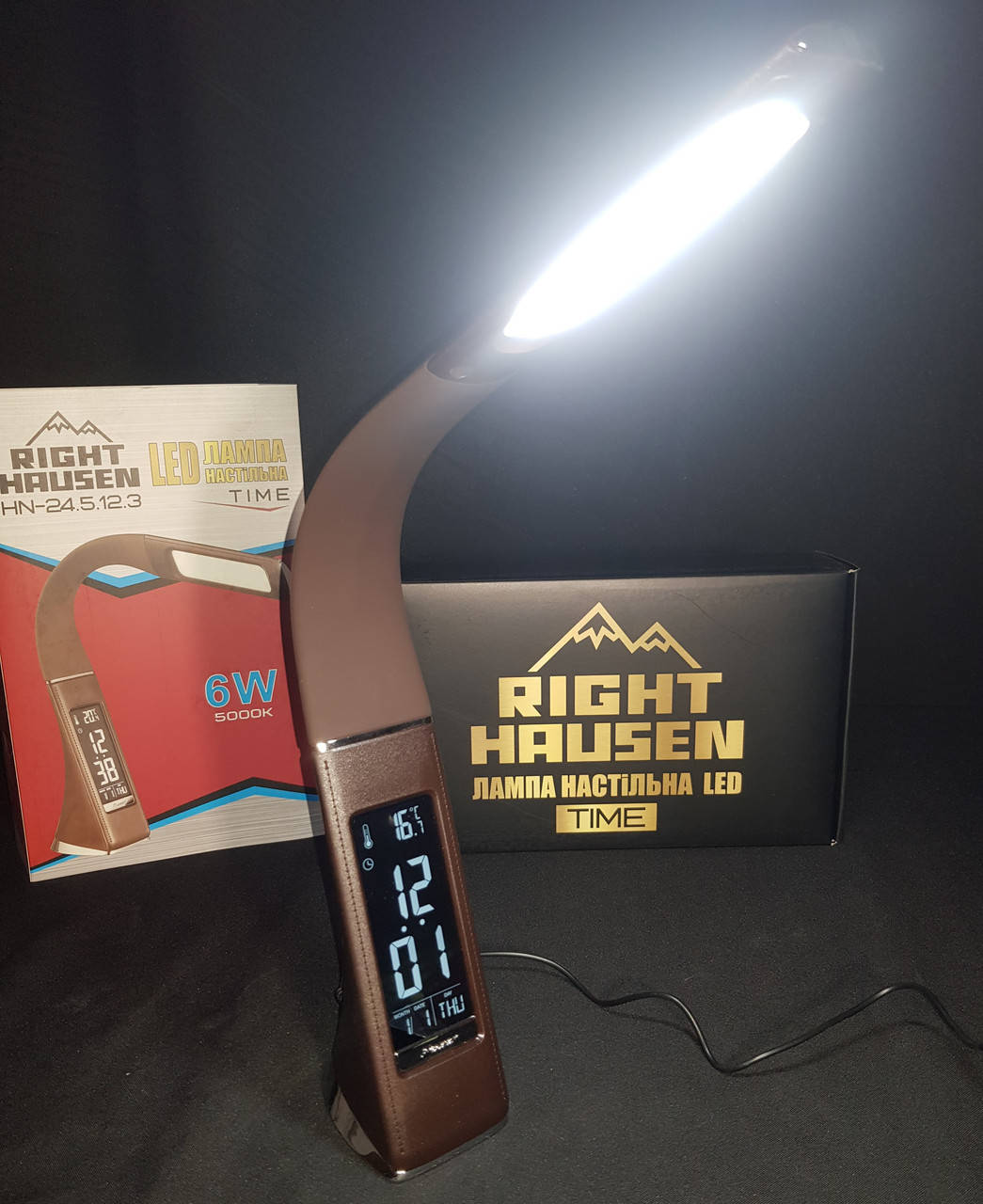 

Современная настольная led лампа с часами коричневая 6W, Коричневый