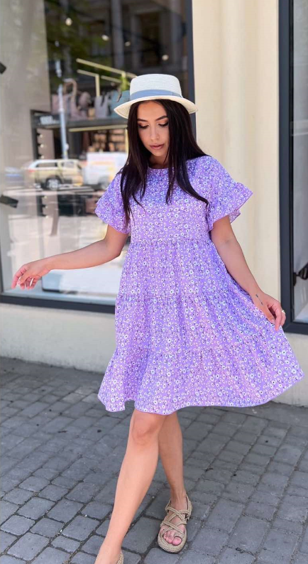 

Женское легкое платье в цветочный принт, большого размера 50/52, в расцветках лавандовый