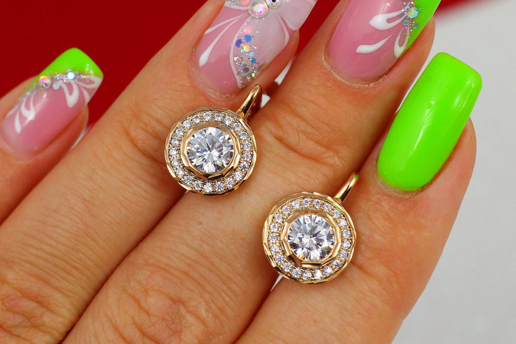 

Серьги Xuping Jewelry камень в ободке из камней 1,5 см золотистые