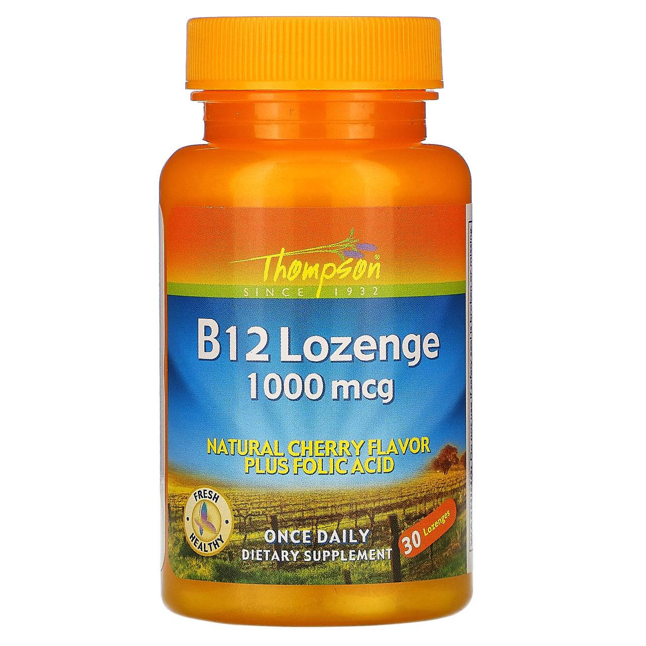 

Thompson, B12 Lozenge, Natural Cherry Flavor, 1000 mcg, 30 Lozenges