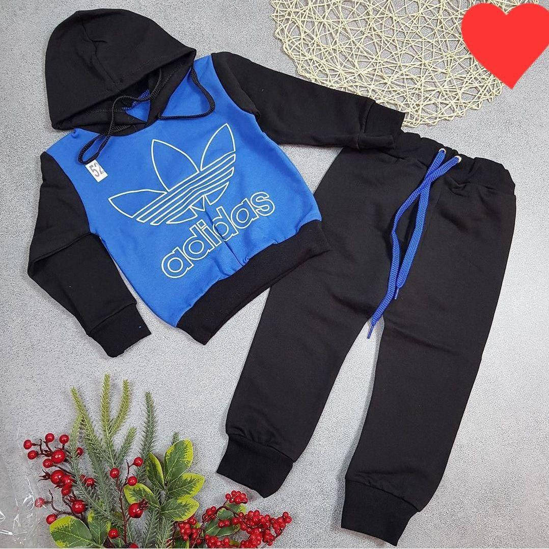 

Костюм спортивный Адик Адидас футер Adidas сине-черный цвет 92-98 98-104 104-110