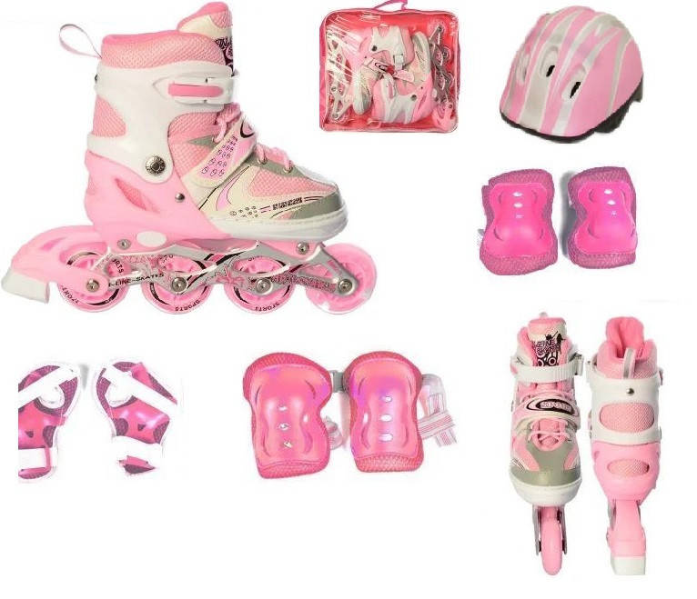 

Детские роликовые коньки Pink (Ролики,Защита,Шлем), Розовый