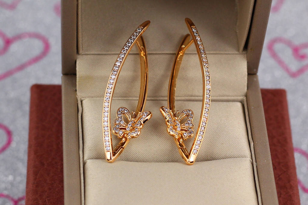 

Серьги Xuping Jewelry дужки с бабочками 4,5 см золотистые