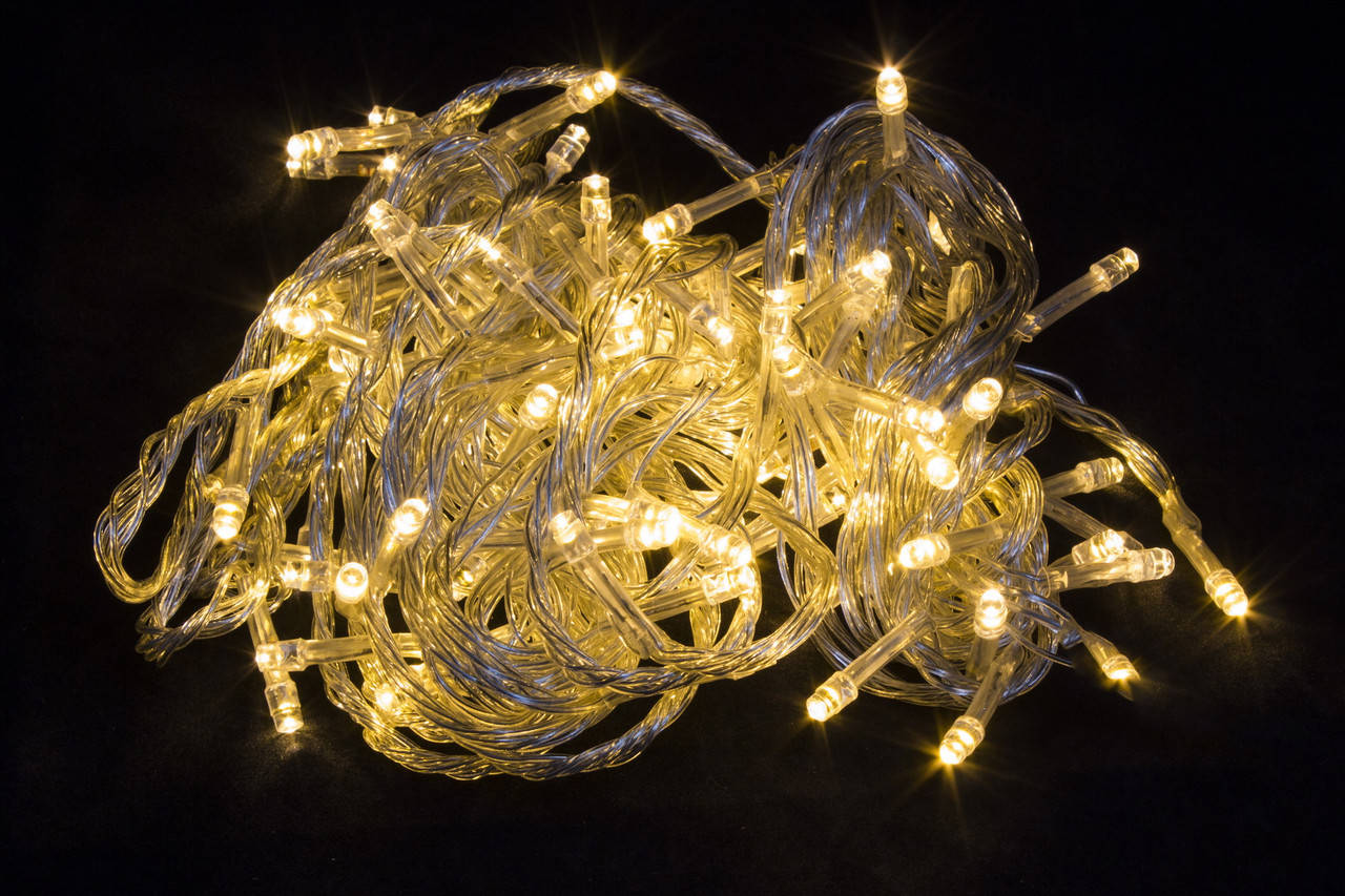 

Гирлянда светодиодная нить на елку Тепло-белый 100 LED от сети прозрачный провод