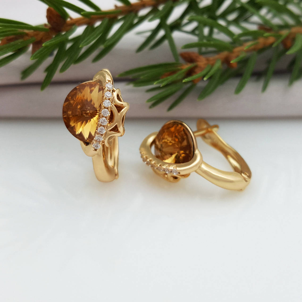 

Серьги Коричневый Swarovski, с паутинкой, англ.замок, медсплав Xuping, 18К