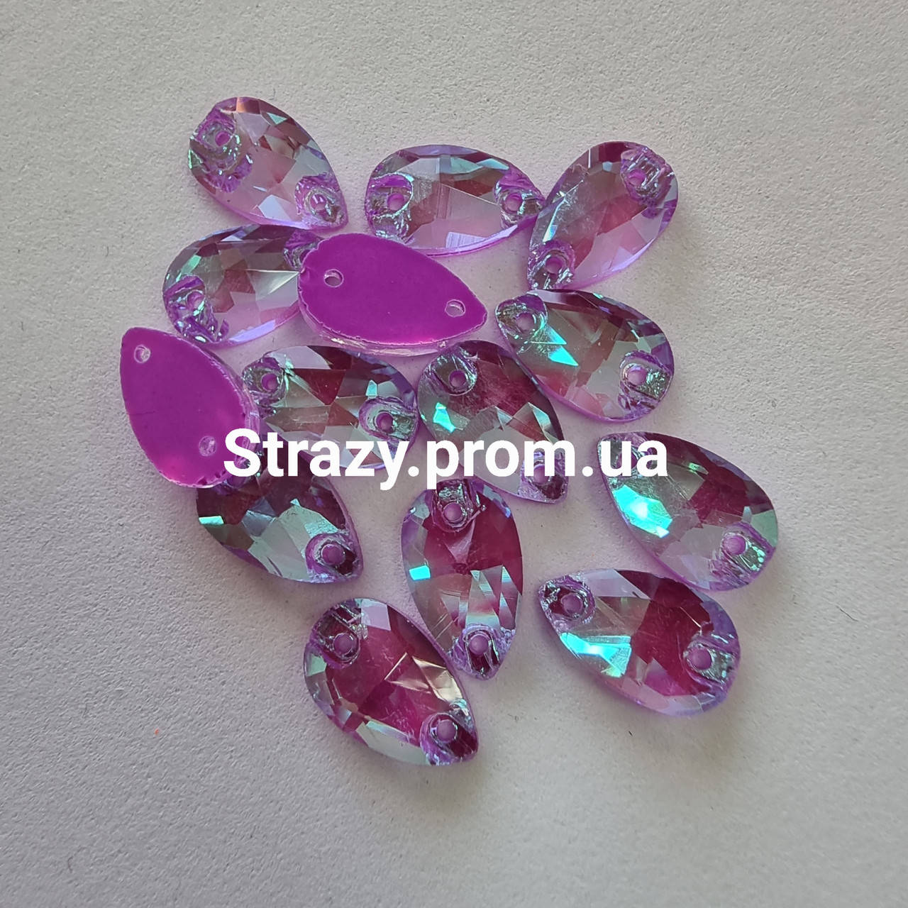 

Стразы пришивные капля 7*12 Purple AB Neon эконом, Розовый
