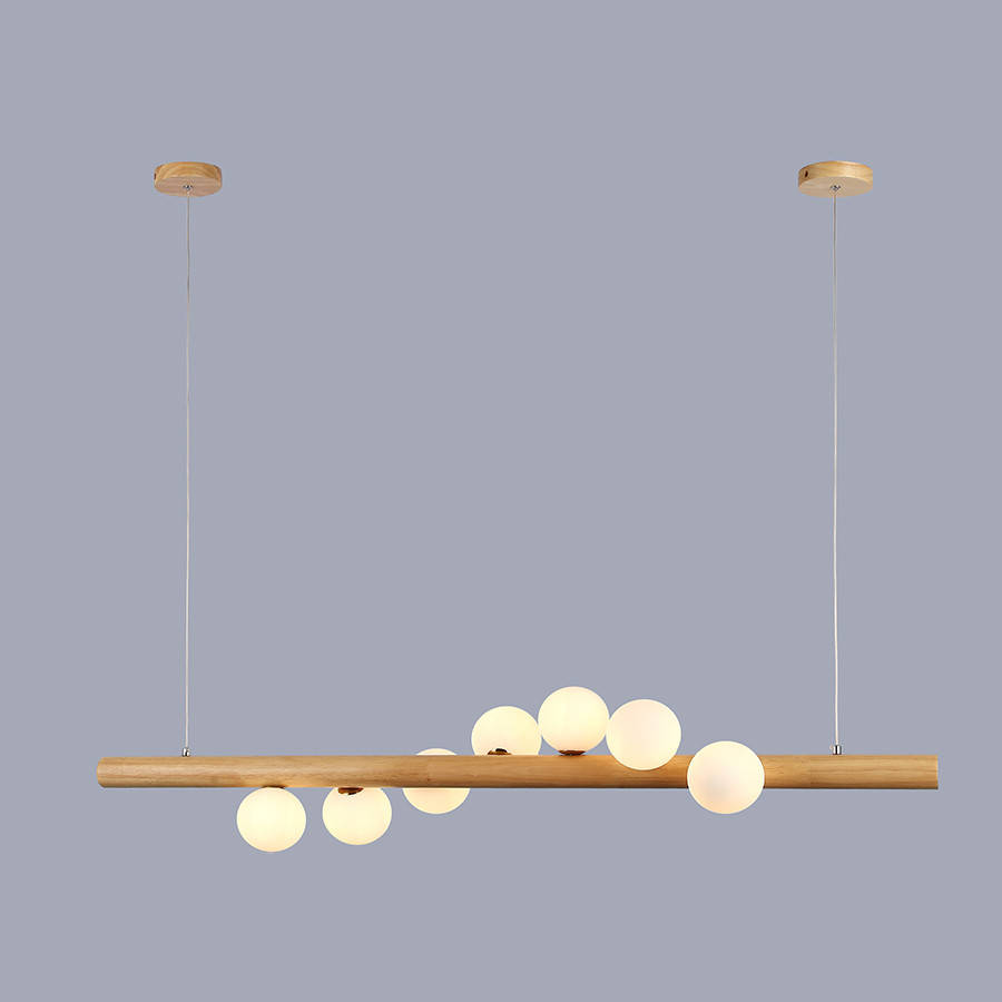 

Деревянная люстра планка с белыми шарами на 7 ламп (52-9783-7 WOOD+WH), Белый
