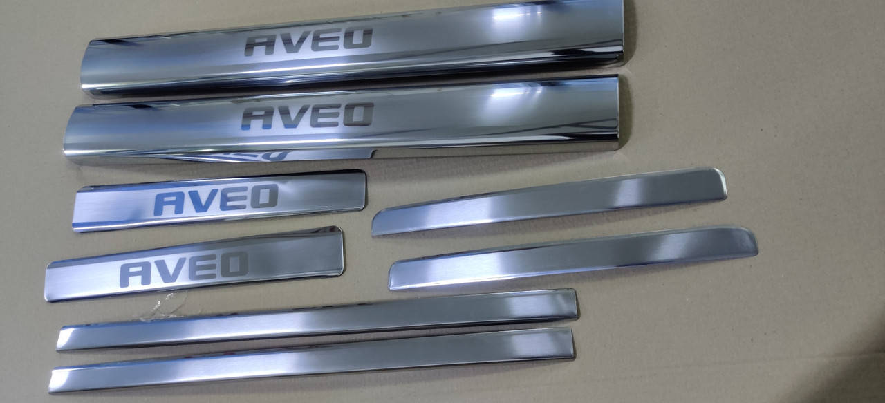 

Накладки на пороги салона Chevrolet Aveo (шевроле авео) 8 шт!!!, нерж. Турция