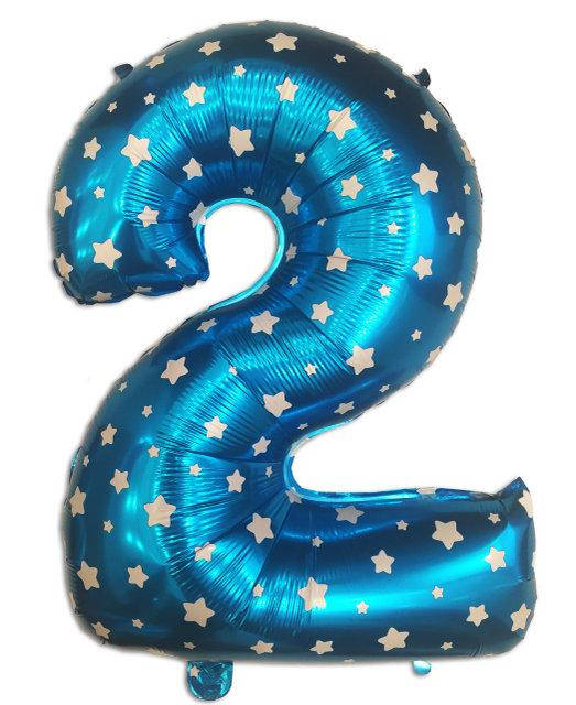 

Цифра шар 2 фольгированный голубой со звездочками , 75х50 см.