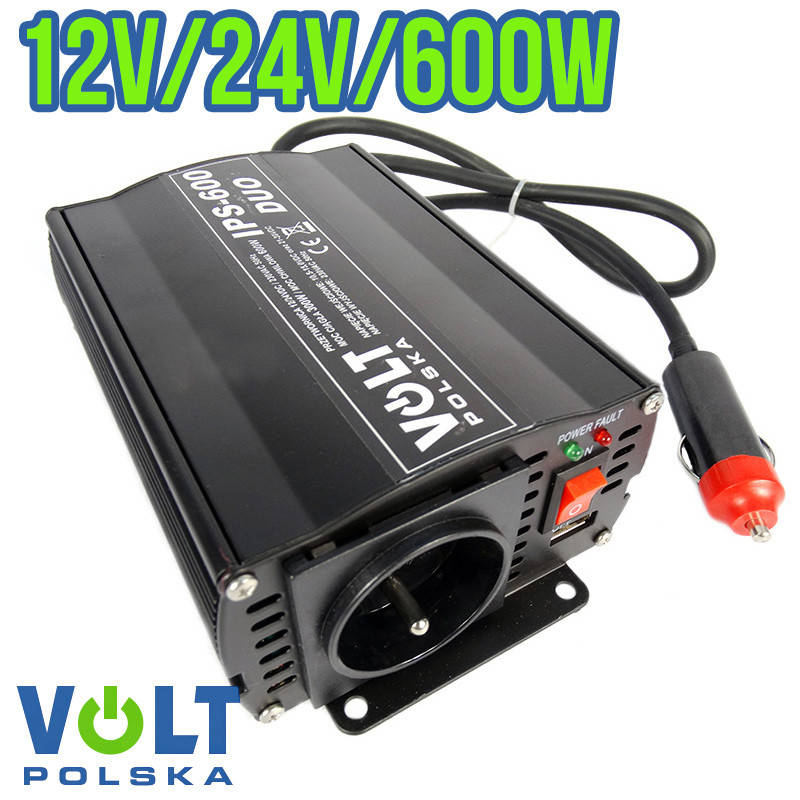 

Инвертор автомобильный VOLT Polska DUO 12/24V-220V IPS-300/600 (600W max)