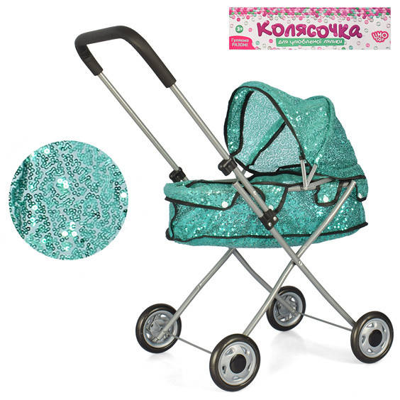 

Игрушечная коляска для куклы классика, пайетки, колеса 4шт. В кульке