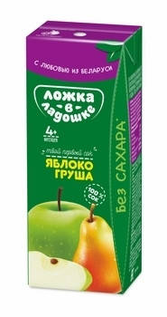 

Детский сок Ложка в ладошке 200мл от 5 мес Яблочно-грушевый