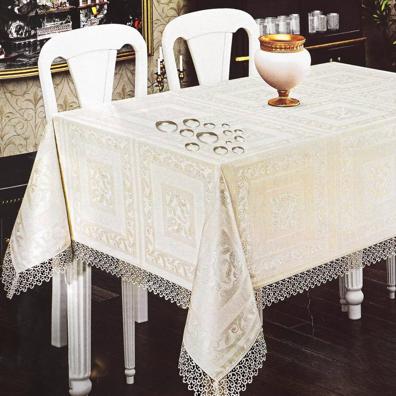 

Тефлоновая скатерть на стол с кружевом Elegant, Бежевый, 160х160