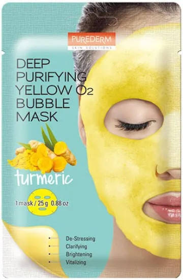 

Кислородная маска с экстрактом куркумы Purederm Deep Purifying Yellow O2 Bubble Mask