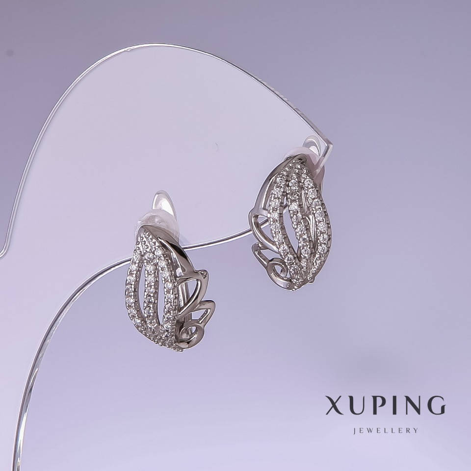 

Серьги Xuping с белыми стразами 14х10мм родий 18к