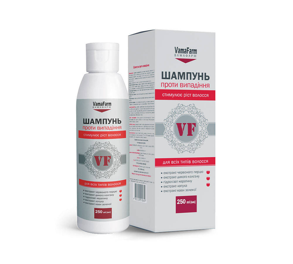 

Шампунь от выпадения кератин лопух калган красный перец зеленый кофе для всех типов волос VamaFarm 250 мл
