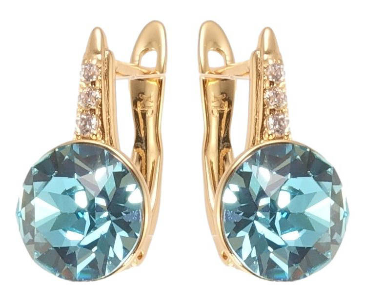 

Серьги Xuping Позолота с кр-ми Swarovski английский замок "Кристалл Light Turquoiseна дорожке с цирконием"