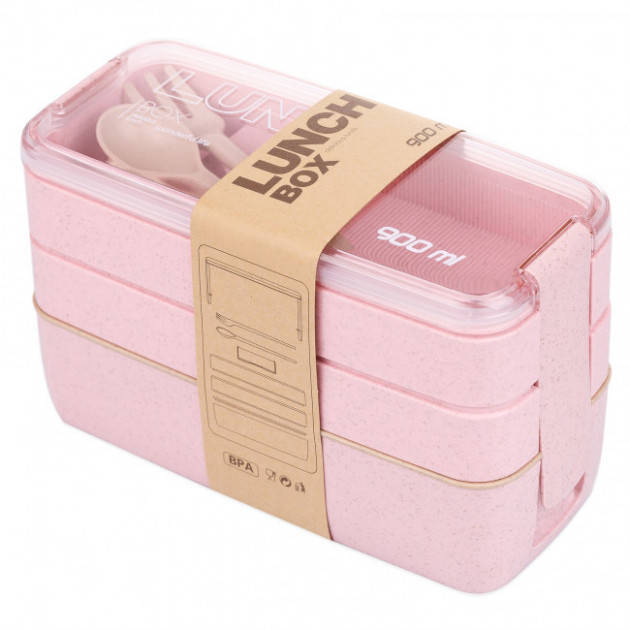 

Ланч-бокс тройной Эко "Lunch box", 900мл, розовый