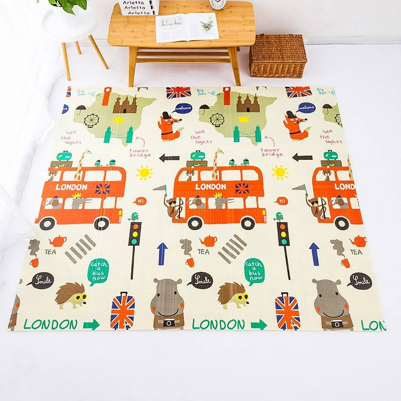 

Складной детский игровой коврик двусторонний 200*180*0,8см, дорога + красный автобус