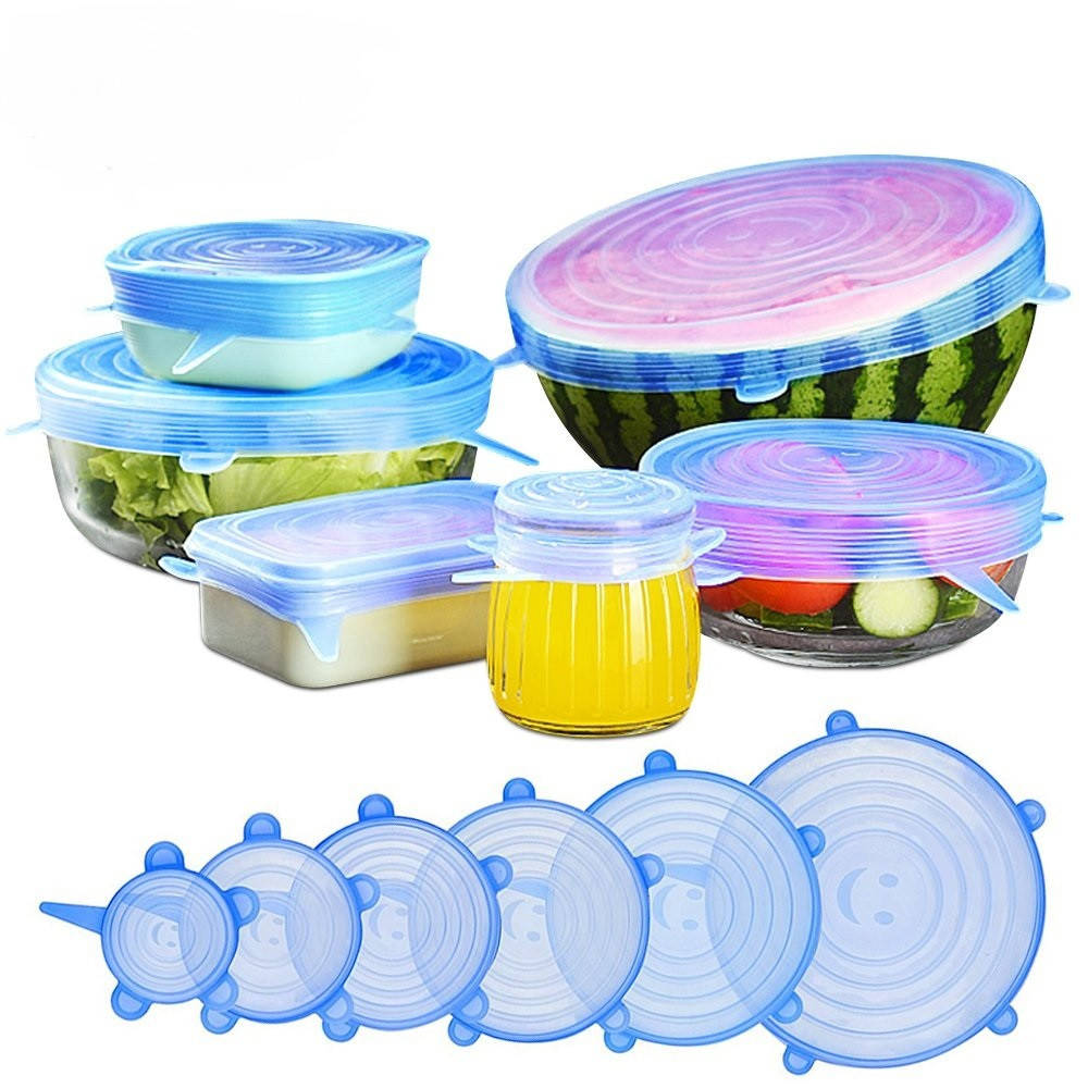 

Набор силиконовых крышек Super stretch silicone lids 6 шт размеры: (6,5см/9,5см/11,5см/14,5см/16,5см/21 см),, Синий