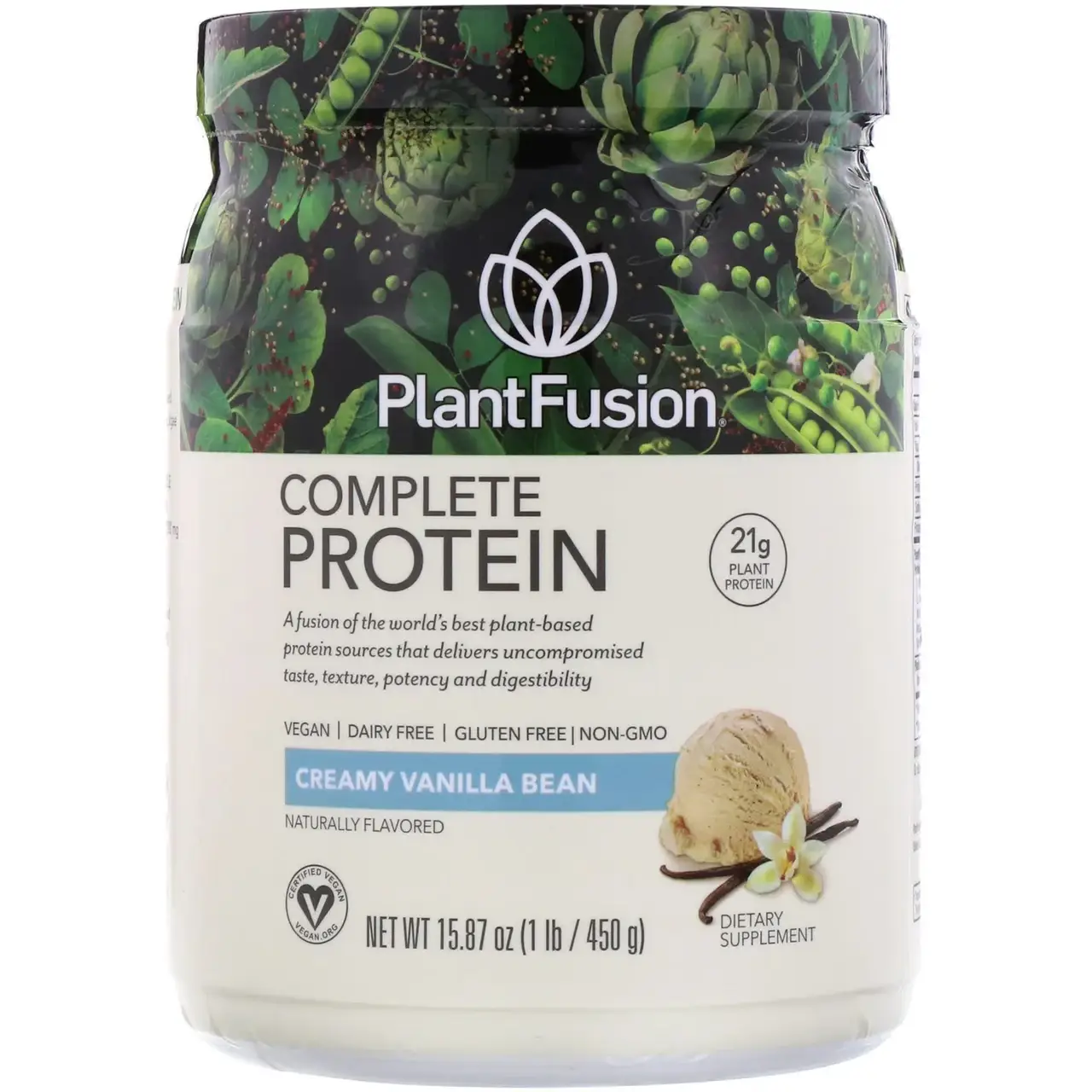 

PlantFusion, Complete Protein, Creamy Vanilla Bean, 15.87 oz (450 g)