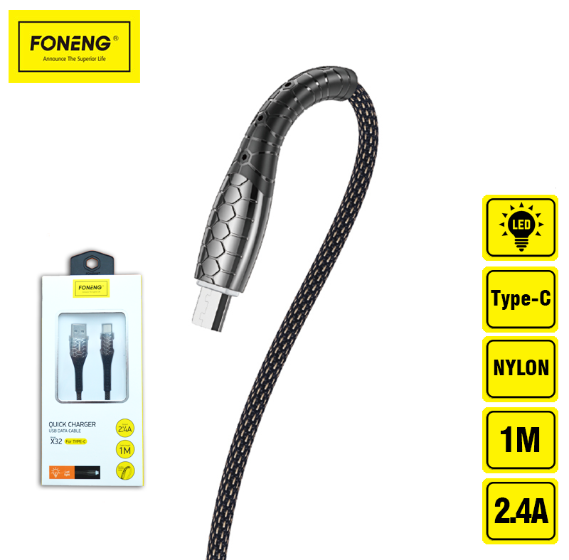 

Зарядный кабель с подсветкой Zinc cobra FONENG Type-C, Черный