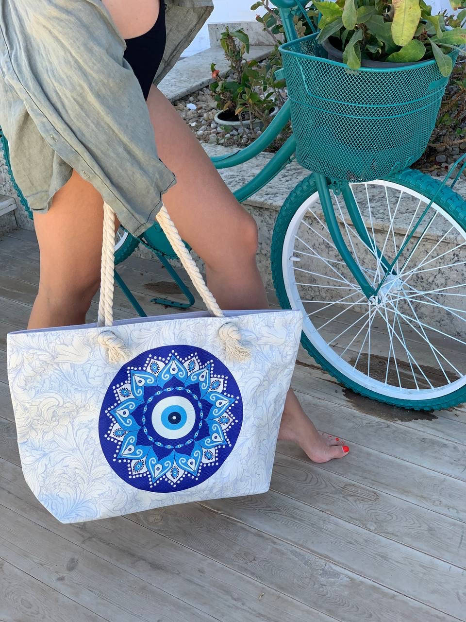 

Котоновая пляжная сумка. Большая, вместительная