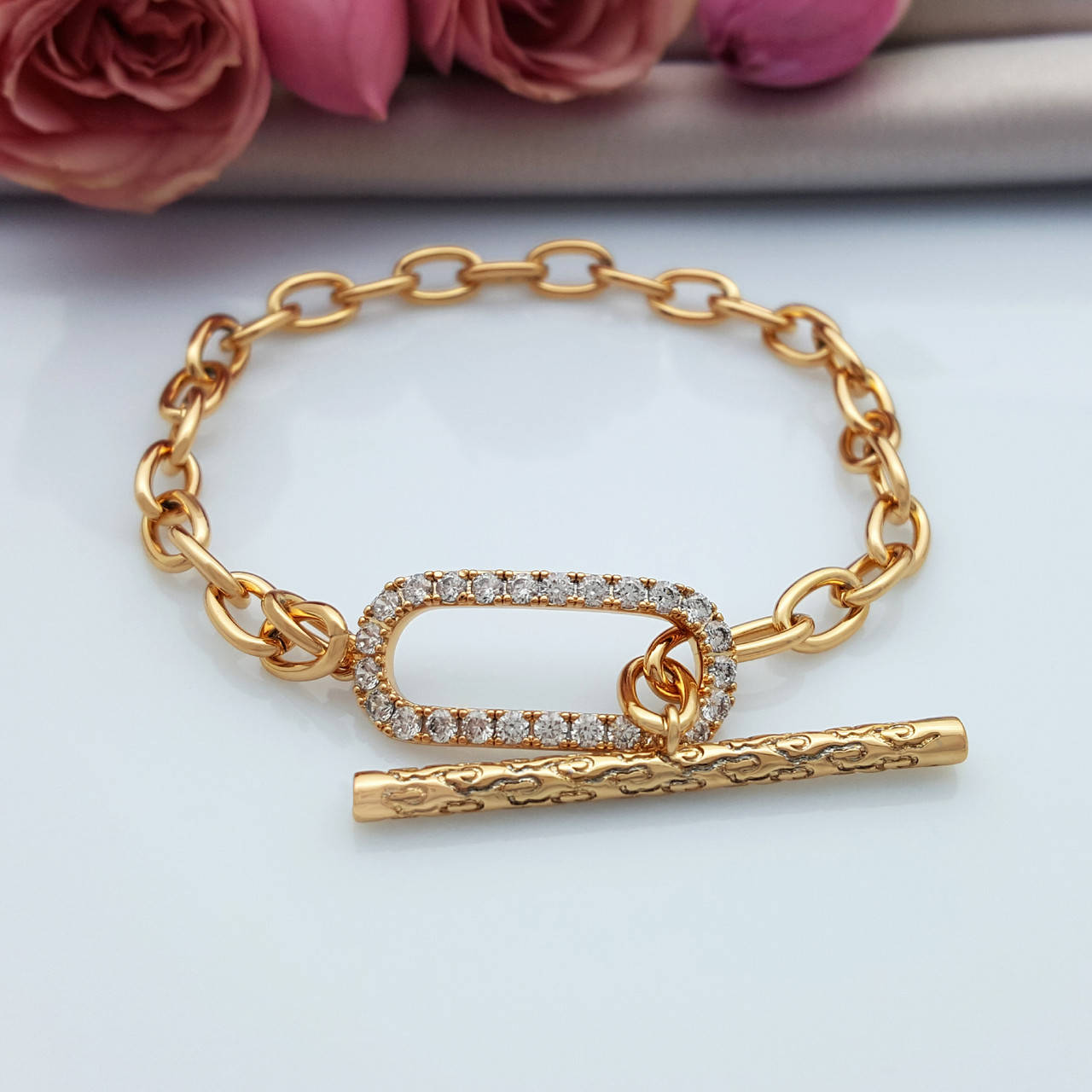 

Браслет "Якорь" со вставкой циркония, р.18, позолота Xuping, 18К