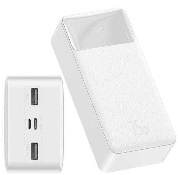 

Power Bank (30000mah) Baseus Bipow 15W White, Белый