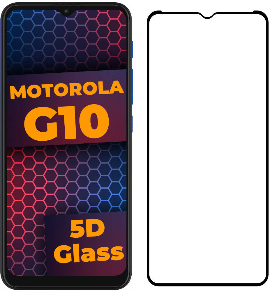 

5D стекло Motorola G10 (Защитное Full Glue) Black (Моторола Мото Г20), Черный