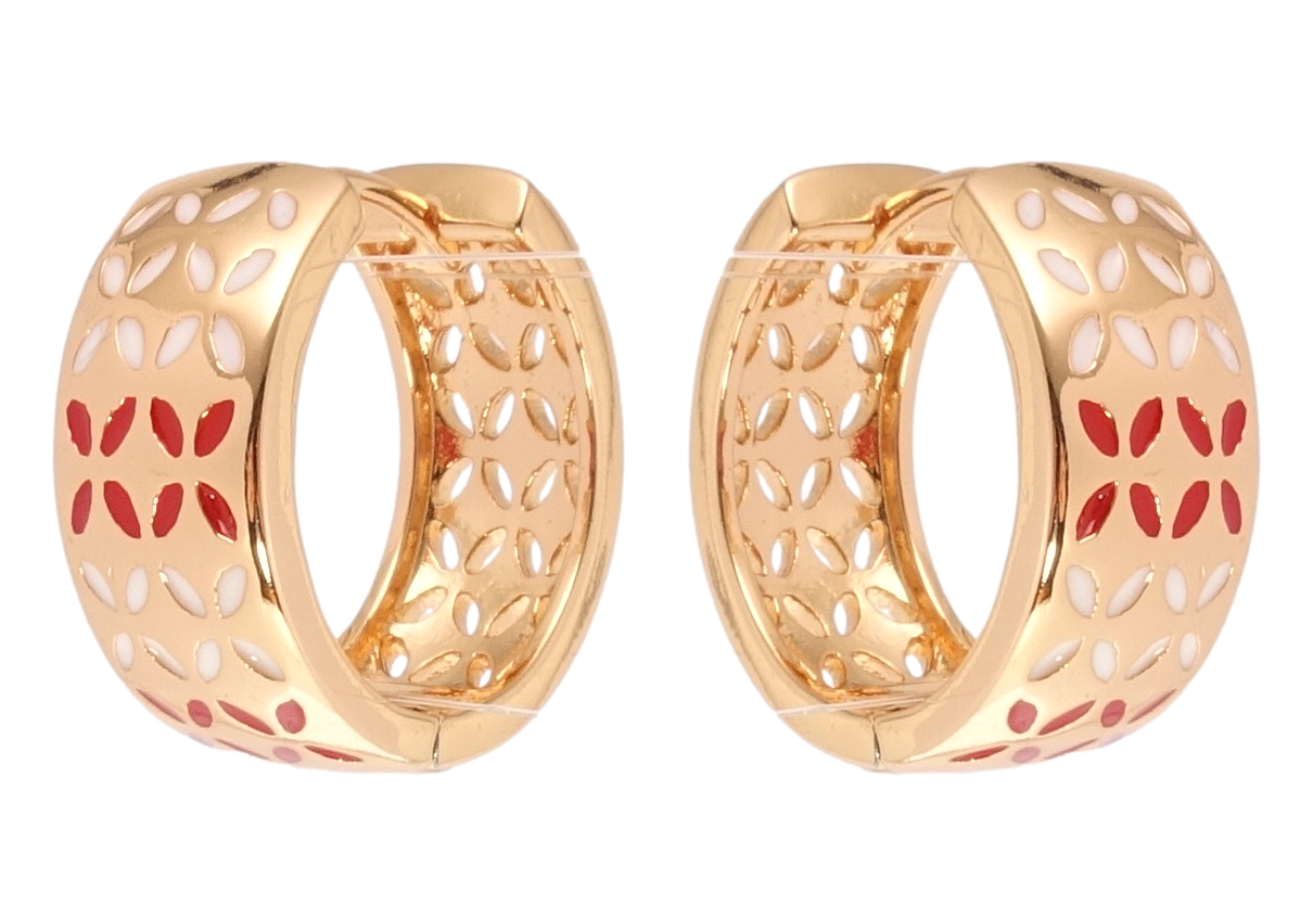 

Серьги Xuping Позолота 18K колечки "Декоративный орнамент бело-красной эмалью"