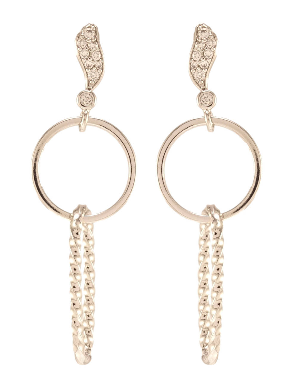 

Серьги Xuping Родий подвески на гвоздиках (пусеты) "Подвески колечки с цирконием"