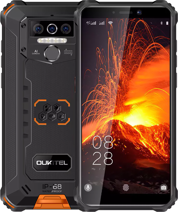 

OUKITEL WP5 4/32GB, 8000 mAh, 13+2+2 Mpx, Andoird 10, 4G, Мощный фонарь, Дисплей 5.5" Оранжевый