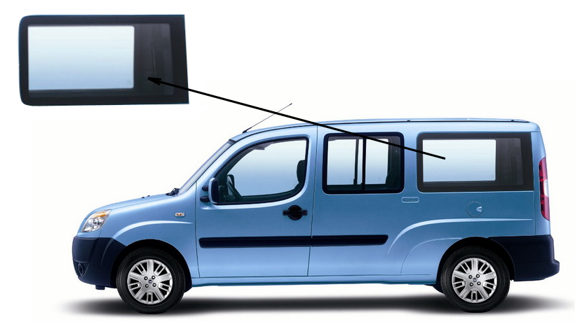 

Боковое стекло длинная база Fiat Doblo 2000-2010 заднее левое