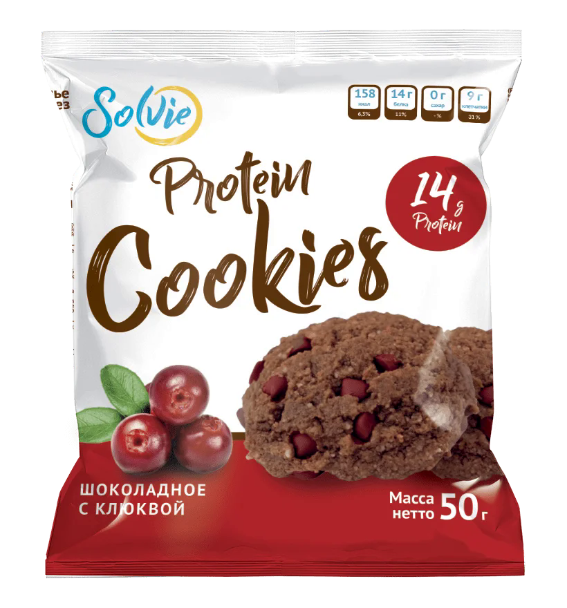 

Протеиновое печенье Solvie Шоколадное с Клюквой (50 грамм)