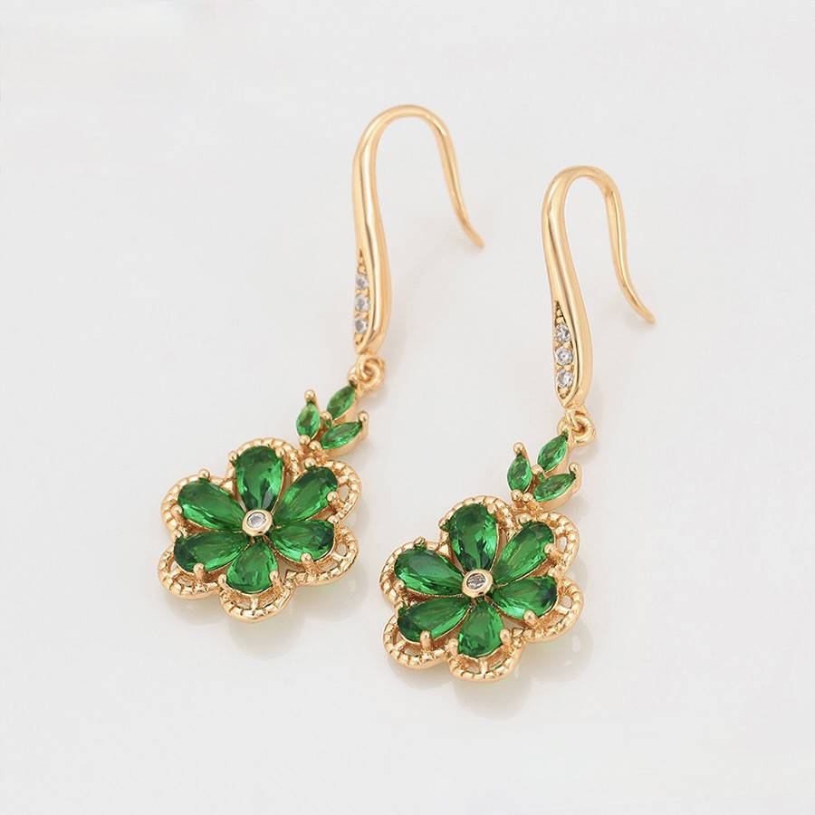 

Серьги с подвесками Цветы из зеленых кристаллов позолота 18к. Xuping.