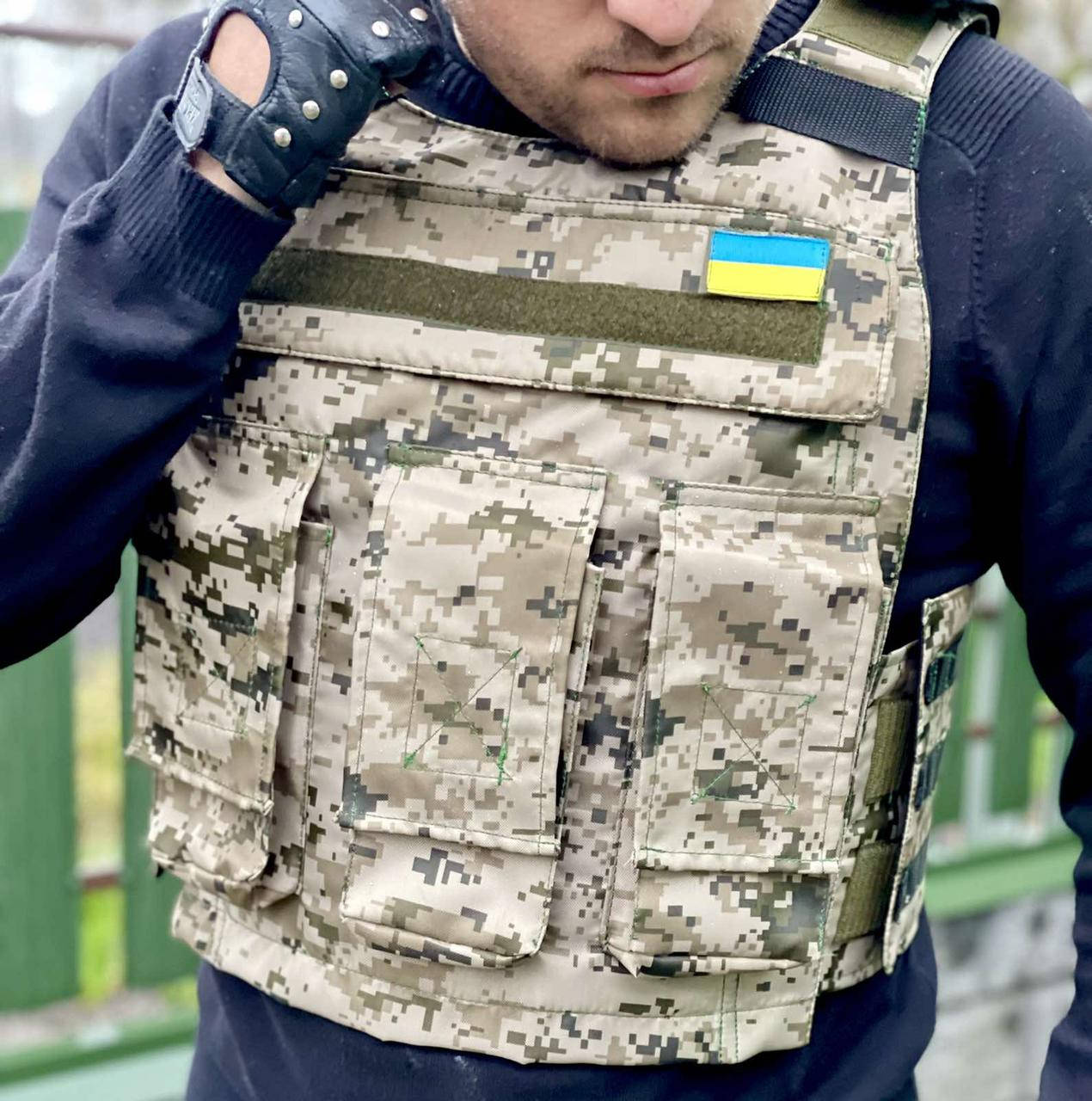 

Плитоноска разгрузочная тактическая, камуфляж-пиксель светлый Оксфорд 600 D непромокаемый