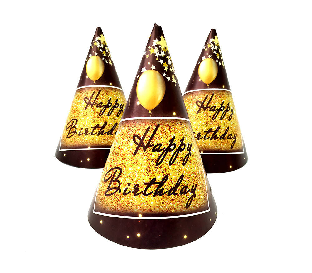 

Колпак праздничный 15 см, " HAPPY BIRTHDAY BLACK "