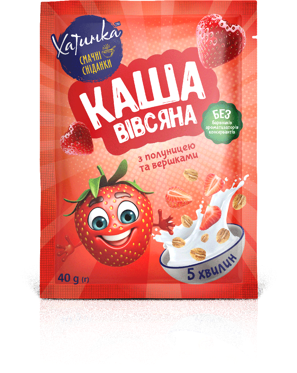 

Каша овсяная моментального приготовления "Клубника со сливками", ТМ Хатинка, 40гр