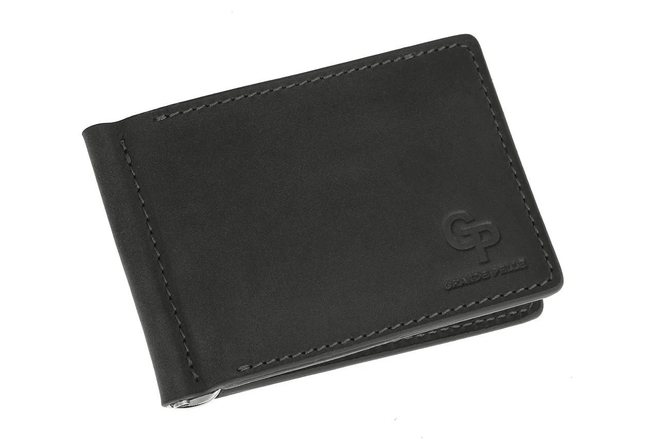 

Зажим для денег кожаный Grande Pelle черный матовый