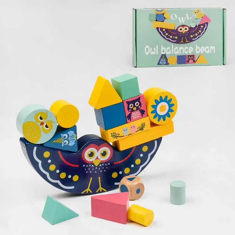 

Деревянный Баланс С 48688 балансир “Совушка”, 16 элементов, игральный кубик, в коробке