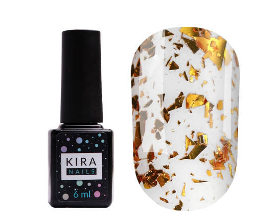 

Kira Nails No Wipe Top Gold Shard – топ без липкого слоя с золотой талью, 6 мл