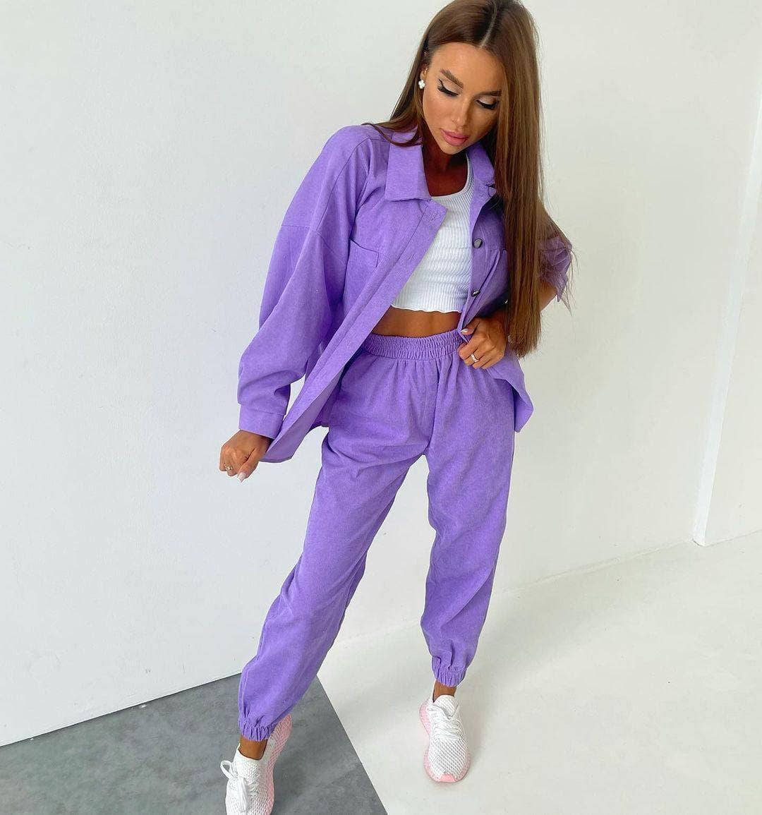 

Удобный модный вельветовый женский спортивный костюм Лаванда, 42/44