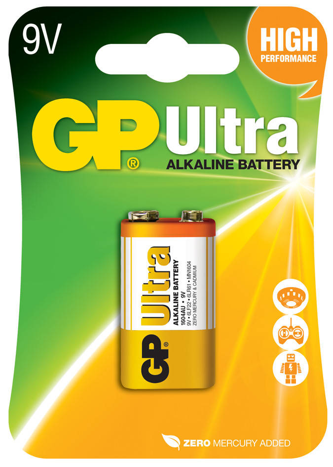 

Батарейка щелочная GP 1604AU-U1 Ultra Alkaline 6LR61 9V крона (блистер)