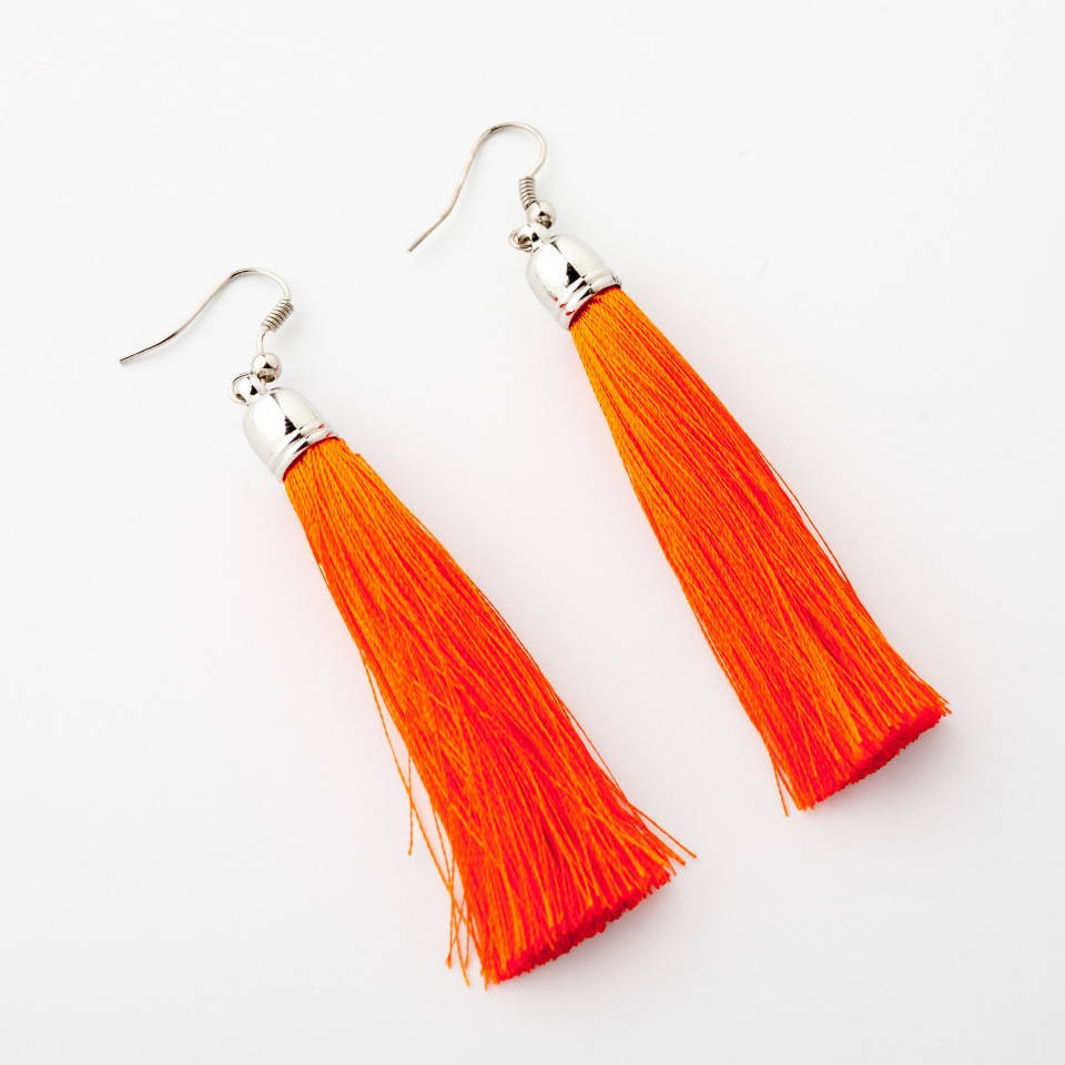 

Серьги Кисти Оранж L- 8см цвет металла серебро