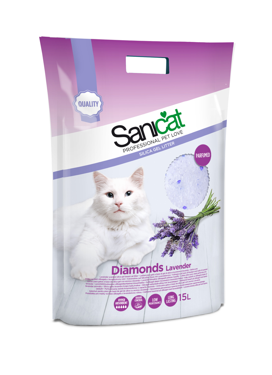 

Силикагелевый наполнитель 15 л-7,12 кг Sanicat Diamonds Lavender