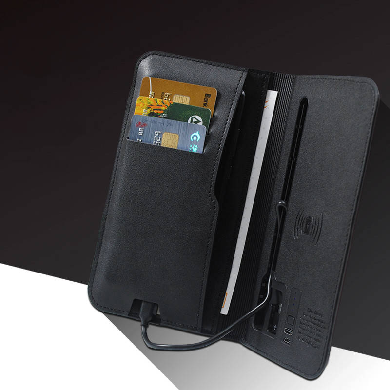 

Powerbank кошелёк кожаный с зарядкой и беспроводной зарядкой Чёрный., Черный
