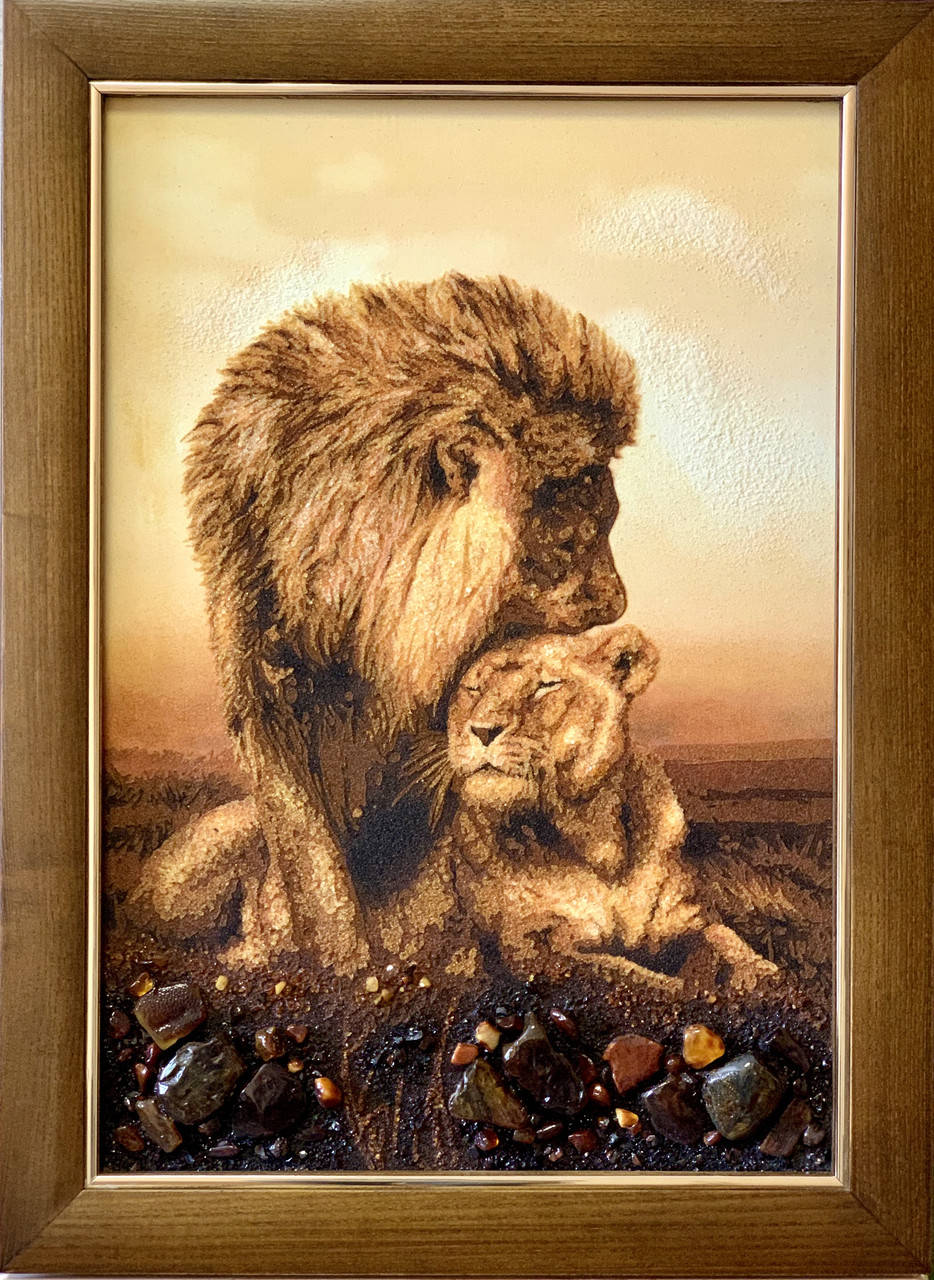 

Картина из янтаря " Лев и львица "