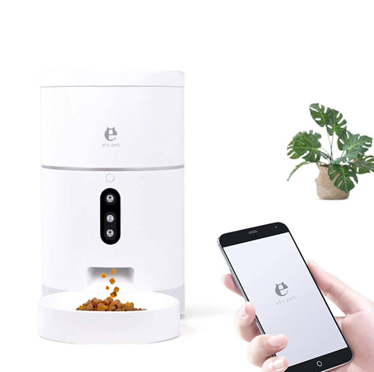 

Автоматическая кормушка для кошек и собак Els Pet 4L, смарт кормушка c WIFI, Белый
